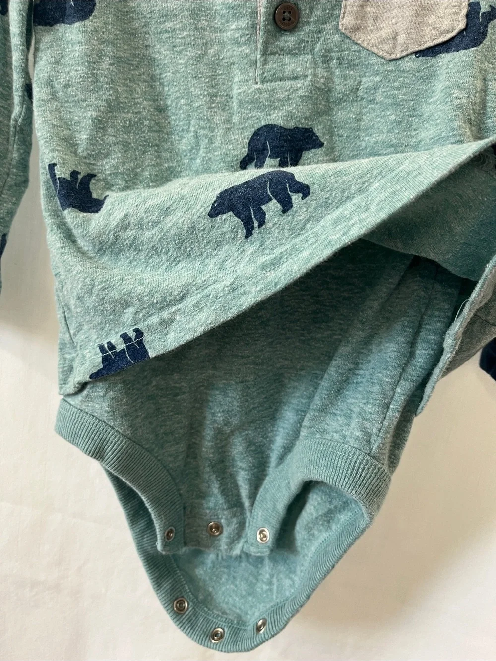 OshKosh B'gosh Teal Green Bear-Print Long-Sleeve One-Piece